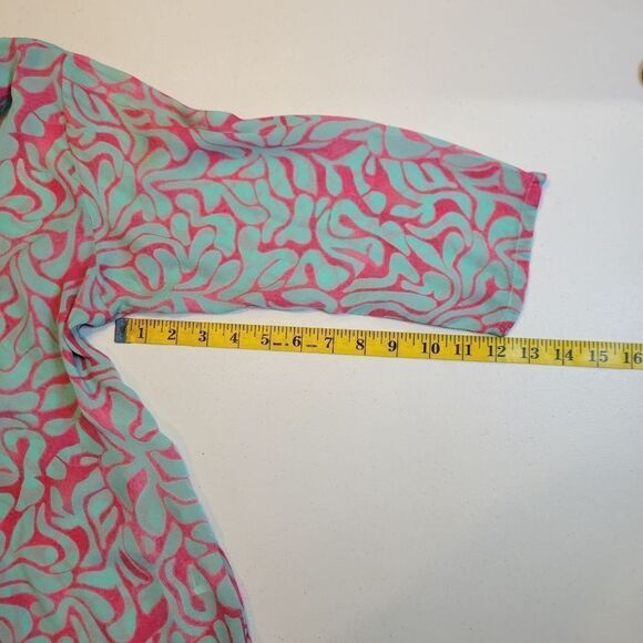 APNY Pink Blue Cupro Viscose Printed Top Button Down Blouse Women's Large - Picture 10 of 11